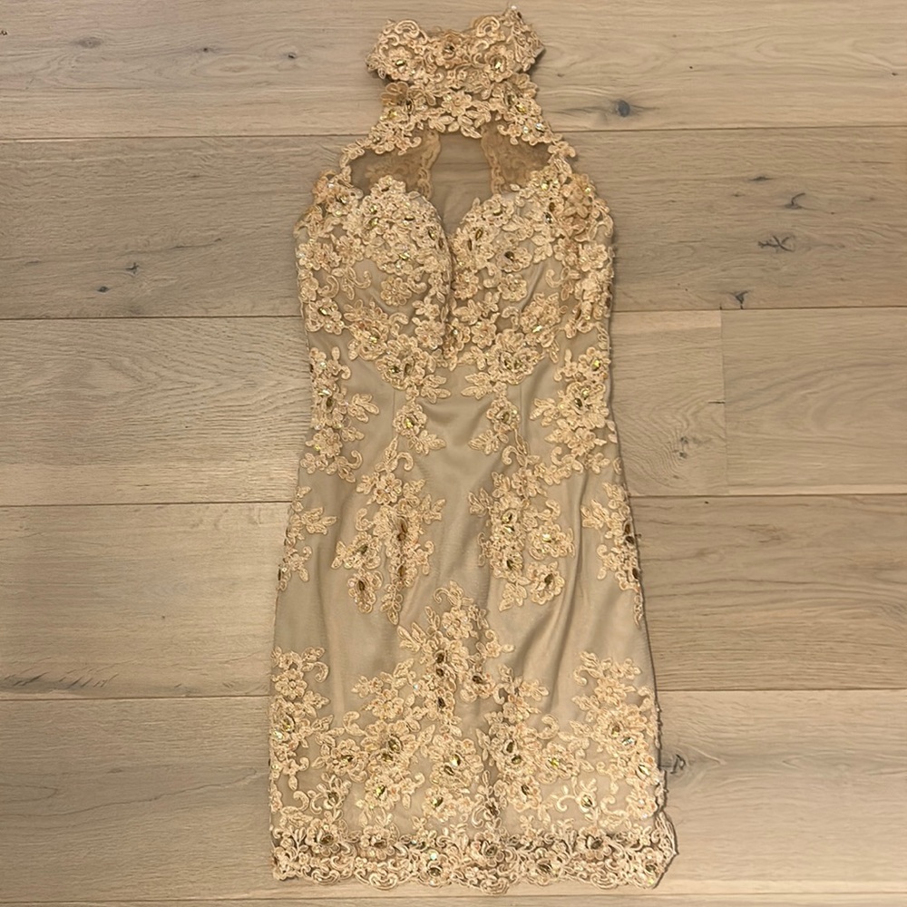 Gold beaded mini dress